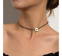 SUNMME Halsketten, modisch, luxuriös, Schwarze Kristallglasperlenkette, Choker-Halskette für Frauen, Blumen-Lariat-Schlosskragen-Halskette, Geschenke (2Gold a)