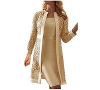 SUNNSEAN Damen Hochzeitskleid Cocktailkleid Brautjungfernkleider Für Hochzeit Knielang Ärmellos Abendkleider mit Spitzen Jacke Vintage Tüll 2 Stück Ballkleid Frauen, Beige, XXL