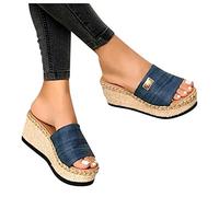 SUNNSEAN Damen Keilsandaletten mode Plateau Pantoletten Pumps Clogs Modische Espadrilles Geschlossene Sandalen Frauen schlappen mit Keilabsatz Pantoffeln Sommer Offene Schuhe Schuhe, Blau, 39 EU