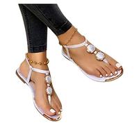 SUNNSEAN Sandalen Riemchen Zehentrenner Pantoletten Damen Sandalen mit Riemchen Strass Sparkly Glitzer Zehentrenner Flache T-Riemen Kristall