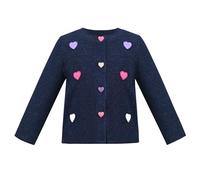 Sunny Fashion Mädchen Cardigan Strickjacke Blau Herz Taste Stickerei Rippstrick Beiläufig Winter Gr. 98-104,Blaues Herz,98-104