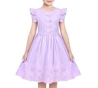 Sunny Fashion Mädchen Kleid Lila Spitze Blumen- Stickerei Taste Rüsche Öse Beiläufig Gr. 122,Lila Spitze,122