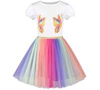Sunny Fashion Mädchen Kleid Regenbogen Tüllrock Kurzarm Geburtstag Party