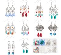 SUNNYCLUE 1 Box 10 Sets Boho Ohrring Bastelset Kronleuchter Ohrring Anhänger Tibet Stil Legierungsanhänger Vintage Bohemian Anhänger Glasperlen Für Schmuckherstellungssets DIY Ohrhänger Zubehör