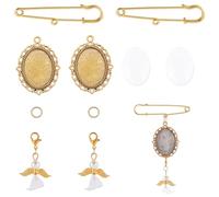 SUNNYCLUE 1 Box 10 Sets Goldener Hochzeitsstrauß Foto Charms Gedenkbild Charm Personalisierter Ovaler Glas Cabochon Brosche Engelsflügel Charms Kits Für Hochzeit Braut Bräutigam Party Geschenke Blumen