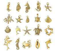 SUNNYCLUE 1 Box 100 Stück 20 Stile Gold Meereslebewesen Anhänger Legierung Ozeanfisch Anhänger Delfin Muschel Krake Krabbe Strand Anhänger Für Schmuckherstellung DIY Halsketten Ohrringe Erwachsene Bas