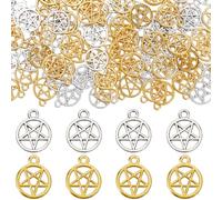 SUNNYCLUE 1 Box 100 Stück Kleiner Pentagramm Anhänger Silberne Pentagramm Anhänger Große Menge Magische Goldene Fünfzackige Sterne Tibetische Legierung Hohler Stern Anhänger Zur Schmuckherstellung Anh