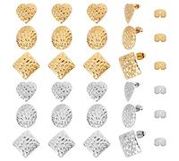 SUNNYCLUE 1 Box 12 Paar 3 Stile Edelstahl Ohrstecker Geometrische Flache Runde Herz Quadratische Ohrringzubehör Mit Loch Für Frauen Erwachsene DIY Ohrring Baumeln Schmuckherstellung