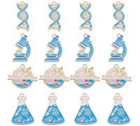 SUNNYCLUE 1 Box 16 Stück 4 Stile Wissenschafts Charm Chemie Charms Große Menge Blaue Metalllegierung Emailliert Cartoon Wissenschaftler Schule Studium Labor Reagenzglas Becher Charm Für Die Schmuckher