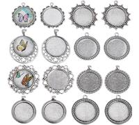 SUNNYCLUE 1 Box 16 Stück Cabochon Lünetten Im Vintage Stil Antiksilber Leere Lünettentabletts Flache Runde Charm Anhänger Tablett Charms Erinnerungsfoto Rohlinge Lünette Für DIY Hochzeitsstrauß Abschl