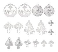 SUNNYCLUE 1 Box 16 Stück Pilz Charms Aus Edelstahl Pilz Charms Tarot Stil Doppelseitiger Hohl Charm Flache Runde Münze Metall Charms Für Die Schmuckherstellung Charm Ohrring DIY Kunsthandwerk Kunstbed