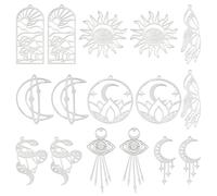 SUNNYCLUE 1 Box 16 Stück Tarot Stil Sonne Charms Edelstahl Mondphase Stern Charm Hand Schlange Pilz Charms Auge Pfeil Planet Hohle Flache Runde Charms Für Die Schmuckherstellung Charm Ohrringe DIY Han