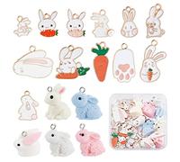 SUNNYCLUE 1 Box 17 Stile 34 Stück Oster Charm Hasen Charms Legierung Emaille Harz Kaninchen Karotte Cartoon Metall Baumelnde Charms Für Die Schmuckherstellung Charms DIY Armband Halskette Ohrring Bast