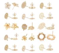 SUNNYCLUE 1 Box 20 Stück 10 Stile 18k Gold Flache Runde Ohrstecker Zubehör 18K Hohle Vergoldete Blumen Ohrstecker Mit Loch Ohrmuttern Rücken Für Frauen Erwachsene DIY Schmuck Ohrringherstellung