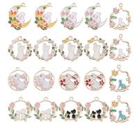 SUNNYCLUE 1 Box 20 Stück 10 Stile Katzen Charms Große Menge Niedliche Kätzchen Charms Emaille Strass Legierung Gold Blume Kaninchen Tier Hallowen Ostern Japanischer Stil Charm Für Die Schmuckherstellu