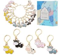 SUNNYCLUE 1 Box 20 Stück 5 Farben Kuh Maschenmarkierer Niedliche Häkelmarker Große Legierung Emaille Verriegelbare Metall Strickstichmarker Anhänger Zum Häkeln Stricken Nähen Weben Schmuckherstellung