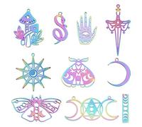 SUNNYCLUE 1 Box 20 Stück Edelstahl Charms Im Tarot Stil Pilz Charm Mondphase Halbmond Charm Hamsa Hand Böser Blick Motten Schmetterlings Charms Für Die Schmuckherstellung Charm Halskette Ohrring DIY H