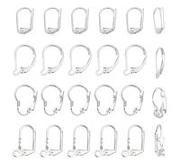 SUNNYCLUE 1 Box 24 Stück 4 Stile 16.5 x 11mm Ohrringe Set Silber 925, Ohrringzubehör Leverback Französische Ohrringhaken Draht Ohrringzubehör für Die Schmuckherstellung Ohrring DIY Herstellung Silber
