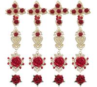 SUNNYCLUE 1 Box 24 Stück Barock Rosen Charms Legierung Gold Blumen Charm Angstherz Valentinstag Rotes 3D Kreuz Rosenblüten Charm Für Die Schmuckherstellung Charms DIY Halskette Armband Basteln Ohrring