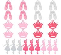 SUNNYCLUE 1 Box 28 Stück 7 Stile Ballett Anhänger Ballettschuhe Anhänger Legierung Süße Rosa Weiße Krone Ballerina Tänzer Anhänger Zur Schmuckherstellung Anhänger DIY Basteln von Halsketten Armbändern