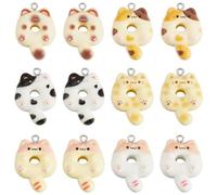 SUNNYCLUE 1 Box 36 Stück Katzen Anhänger Aus Kunstharz Cartoon Tieranhänger Süße Haustierform Kätzchen Katzen Donut Anhänger Für Die Schmuckherstellung Ohrringe Halsketten Armbänder Schlüsselanhänger