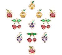 SUNNYCLUE 1 Box 4 Stile Obst Charm Anhänger Messing Micro Pave Zirkonia Charms Bunte Strass Kirsche Traube Zitrone Apfel Anhänger Für DIY Armbänder Basteln Zubehör