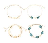 SUNNYCLUE 1 Box 4 Stück Ozean Armbänder Für Damen Schildkröten Armband Für Damen Sommer Muscheln Seesterne Strand Synthetischer Türkis Edelstein Böhmisches Schmuckset Mit Anzeigekarten Weihnachtsgesch