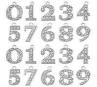 SUNNYCLUE 1 Box 40 Stück Strass Zahlen Charms Silberne Zahlen Charms Bulk Legierung Strass Figur 0~9 Glücks Sport Zahlen Charms Für Die Schmuckherstellung Charms Halskette Armband Ohrringe Sportler Ba