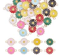 SUNNYCLUE 1 Box 48 Stück 8 Farben Sonnenblumen Charms Bulk Emaille Sonnenblumen Charm Goldfarbener Blumen Gänseblümchen Verbinder Legierungsblumen Pflanzen Verbinder Für Die Schmuckherstellung Charms