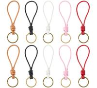 SUNNYCLUE 1 Box 5 Farben 10 Stück Schlüsselanhänger Aus Echtem Lederseil Ledergeflecht Schlüsselanhänger Großpackung Schmal Schwarz Rosa Braune Echtes Rindsleder Gewebte Kordel Schlüsselanhänger Für A