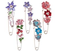 SUNNYCLUE 1 Box 5 Stück 5 Stile Blumen Sicherheitsnadel Kiltnadeln Roségold Metalllegierung Emaille Strass Blumendekorationen Clipverschluss Große Brosche Für Pullover Mützen Schals Kleidung Schmuckzu