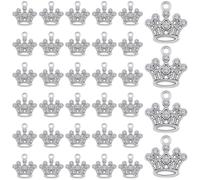 SUNNYCLUE 1 Box 50 Stück Strass Kronen Anhänger Vintage Anhänger Baumelnde Anhänger Silbernes Metall Retro Kleine Legierung Kristallanhänger Zubehör Für Die Schmuckherstellung Halsketten Armbänder DIY