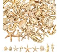 SUNNYCLUE 1 Box 54 Stück 9 Stile Echte 18 Karat Vergoldete Meerestier Anhänger Meeresmuschel Anhänger Delfin Seestern Muschel Fisch Sommerleben Für Die Schmuckherstellung Ohrringe Armbänder D