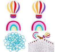 SUNNYCLUE 1 Box 54 Stück Stricknadelstopper Stricknadelschutz Regenbogen Ballon Maschenstopper Spitzenschutz Endkappen Kunststoff Häkelmarker Set Zum Stricken Häkeln Nähen Quilten