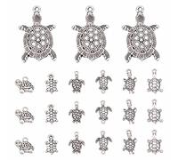 SUNNYCLUE 1 Box 56 Stück 7 Stile Legierung Schildkröten-Charms Im Tibetischen Stil Meerestier-Perlen Schildkröten-Charm-Anhänger Für Armbänder, Halsketten, Schmuck, Basteln, Antikes Silber
