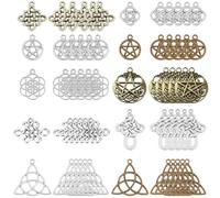 SUNNYCLUE 1 Box 60 Stück 10 Stile Knoten Charms Anhänger Pagan Chinese Trinity Knoten Blume Des Lebens Chakra Tibetischen Stil Legierung Hohl Anhänger Für Bastelbedarf Antike Silberbronze