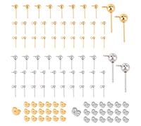 SUNNYCLUE 1 Box 60 Stück 6 Stile Kugel Ohrstecker Edelstahl Ohrringe Post Runde Kugel Metall Ohrstecker Hypoallergen Mit Schlaufe Ohrmuttern Für Mann Frauen Styling Baumeln Erkenntnisse Goldenes