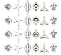 SUNNYCLUE 1 Box 60 Stück 6 Stile Meerestier Charms Große Schildkröten Verbindung Anitisches Silber Muschel Schwanz Anker Ozean Seestern Verbindungs Verbindungsstücke Charm Für Die Schmuckherstellung C