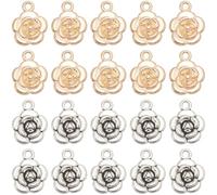 SUNNYCLUE 1 Box 60 Stück Rosenblüten Anhänger Rosen Anhänger Schicker 3D Metall Legierung Hellgold Antik Silber Blumen Anhänger Großpackung Zur Schmuckherstellung Anhänger Halskette Ohrringe Valentins