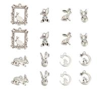 SUNNYCLUE 1 Box 64 Stück 8 Stile Kaninchen Anhänger Haustier Anhänger Ostern Metalllegierung Süßer Antiker Silberner Tibetischer Tierhasen Anhänger Zur Schmuckherstellung Charms DIY Schlüsselanhänger
