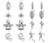 SUNNYCLUE 1 Box 64 Stück Fußball Charms Große Menge American Football Sport Charm 3D Rugby Ball Perle Tibetischer Stil Antik Silber „I Love Football“ Charm Fußballspieler Sport Charms Für Die Schmuckh