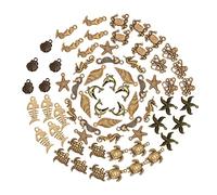 SUNNYCLUE 1 Box 65Pcs Ocean Charms Summer Ocean: Thematische Bronzelegierung Anhänger Bronze Marine Kollektion Meerestiere Seesterne Seepferdchen Anhänger Für Schmuckzubehör Zubehör Für DIY Halskette