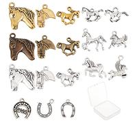 SUNNYCLUE 1 Box 72 Stück 18 Stile Pferdeanhänger Bulk Tibetische Legierung Pferd Hufeisen Charme Vintage Tieranhänger Pferdekopf Charms Für Die Schmuckherstellung Ohrringe Zubehör Schlüsselanhänger DI