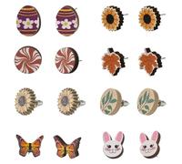 SUNNYCLUE 1 Box 8 Paar Holz Ohrstecker Set Flache Runde Natürliche Holz Charms Cabochon Baumblatt Sonnenblume Fuchs Mit Ohrmuttern Aus Edelstahl Für Damen Schmuckzubehör