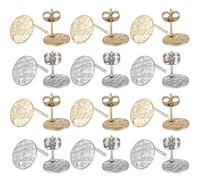 SUNNYCLUE 1 Box 80 Stück 40 Paar Flache Runde Ohrringpfosten Edelstahl Ohrringpfosten Mit Schlaufe Silber Gold Ohrstecker Rohling Ohrstecker Für Schmuckherstellung Zubehör DIY Baumelnde Ohrringe 1.4