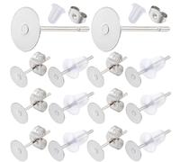SUNNYCLUE 1 Box 900 Stück 6 mm 304 Ohrstecker Aus Edelstahl Flache Ohrstecker Mit Polster Silberfarbene Runde Cabochon Fassungen Klare Ohrstecker Und Verschlüsse Beschläge Zur Schmuckherstellung Ohrr