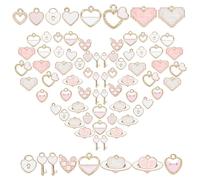 SUNNYCLUE 1 Box 96 Stück 16 Stile Herz Charms Bulk Rosa Legierung Liebesschloss Schlüsselanhänger Hohlschloss Planet Pfeil Anhänger Vergoldet Für Schmuckherstellung Charms Valentinstag Geschenke