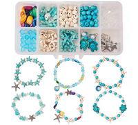 SUNNYCLUE 1 Box DIY 6 Stück Boho Muschelperlen Strand Charm Fußkettchen Bastelset Fußkette Sandalenperlen Fußkettchen Verstellbare Fußschmuckherstellung Mit Seestern Muschel Charms Türkisstein