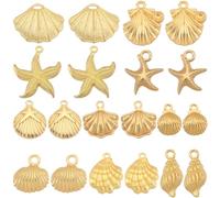 SUNNYCLUE 1 Box mit 60 Muschel-Charms, 10 Stile, goldfarben, Meeressternform, Sommermuschel-Legierung, zum Thema Ozeanleben, Meerestiere, Strand-Charms für Fabricatio