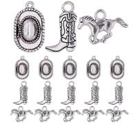 SUNNYCLUE 1 Box Mit 90 Stück Western Cowboy Charms 3D Miniatur Cowboyhut Charm Tibetischer Stil Antikes Silber Pferde Charm Doppelseitiger Stiefel Schuh Charm Für Die Schmuckherstellung Charms DIY Sch